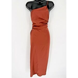 Petal &‎ Pup Dress Womens Size 6 Brown One Shoulder Satin Midi Cocktail Party